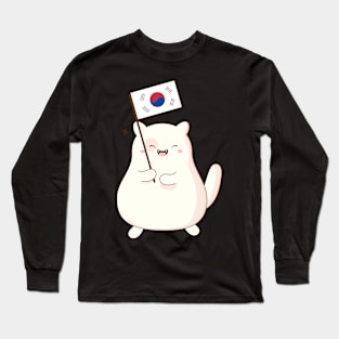 cute asian kitty holding the korean flag Long Sleeve T-Shirt